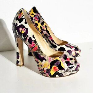 New Roberto Festa Peep toe patent multicolor print platform heels pumps size 36